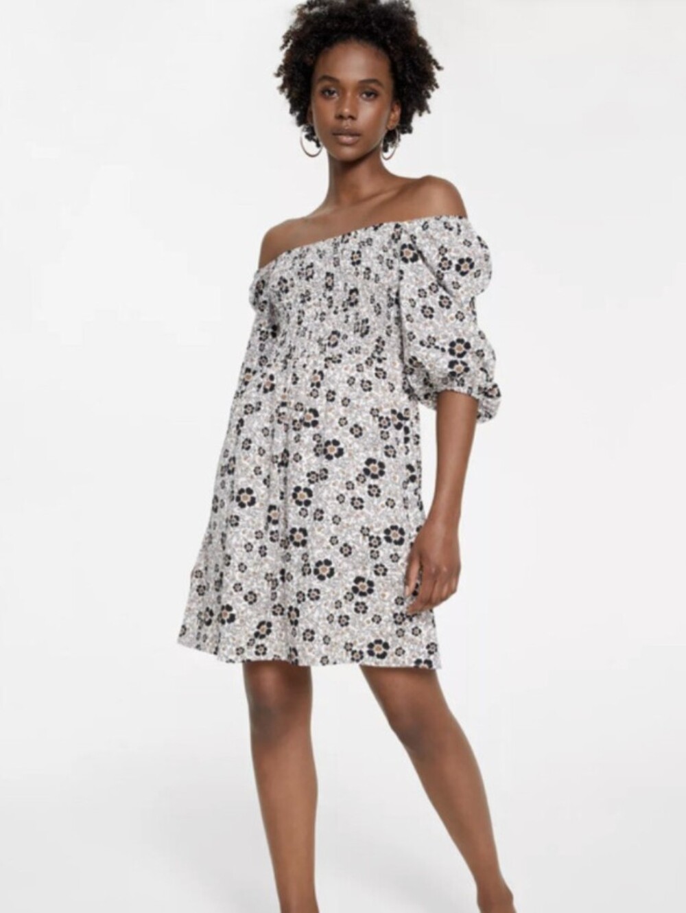 Bar III One-Shoulder Floral Mini Dress in White and Black